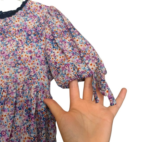 Bebe Organic Nostalgia Short Sleeve Julia Dress Girls 5 Purple Floral Print - Picture 6 of 11